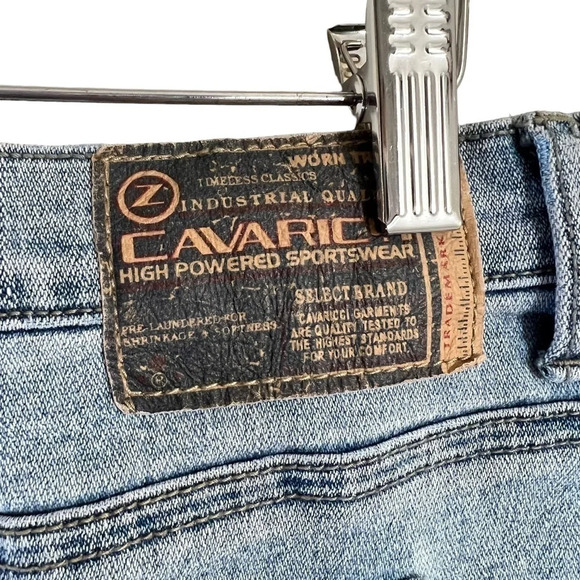 Z. Cavaricci Y2K Denim Mini Skirt Size 7 Light Wash Frayed Hem Stretch Blue - Picture 7 of 7